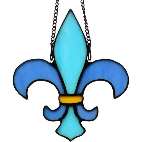 Fleur De Lis Decor Stained Glass Window Hangings,Handmade Housewarming Gifts - Picture 7 of 7